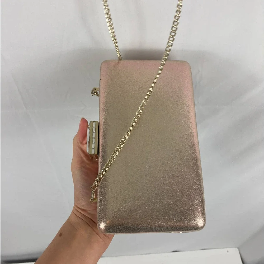 Nordstrom Pink and Gold Dress Clutch with removable cross strap